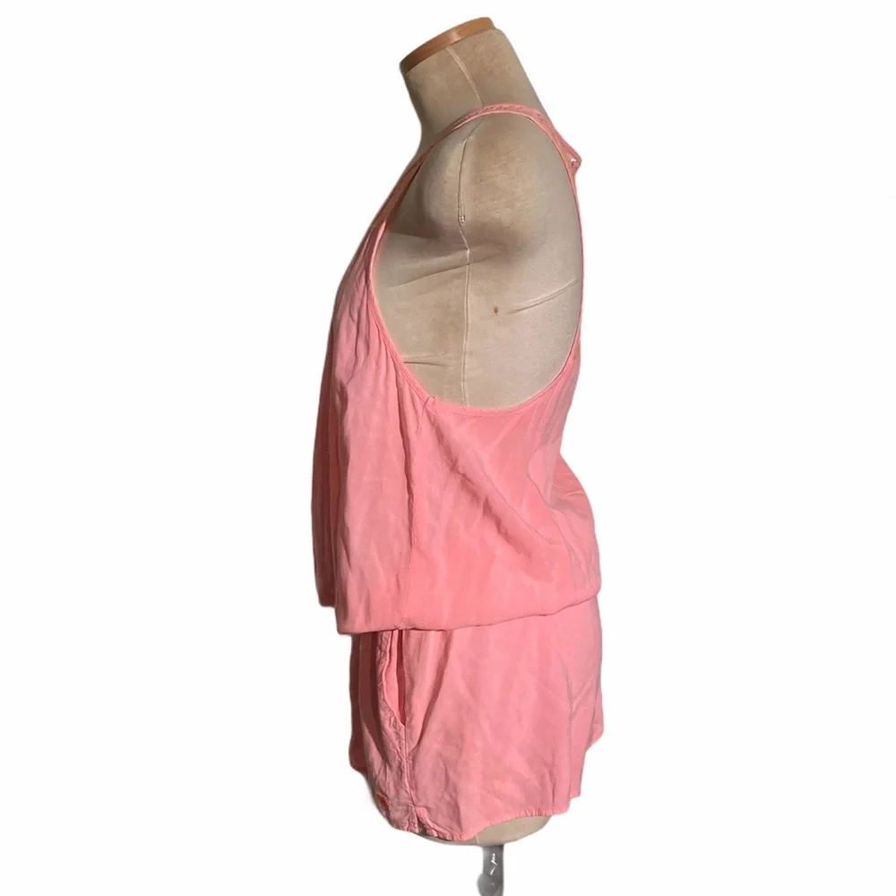 Women’s Pink Button-Front Romper with Lace Straps